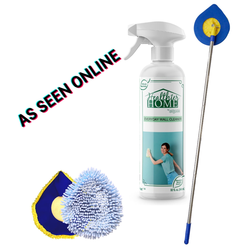 5 Minutes clean wall bundles with wall cleaning tools, like Spray,  Baseboard duster by Healthier Home – Healthier Home Products