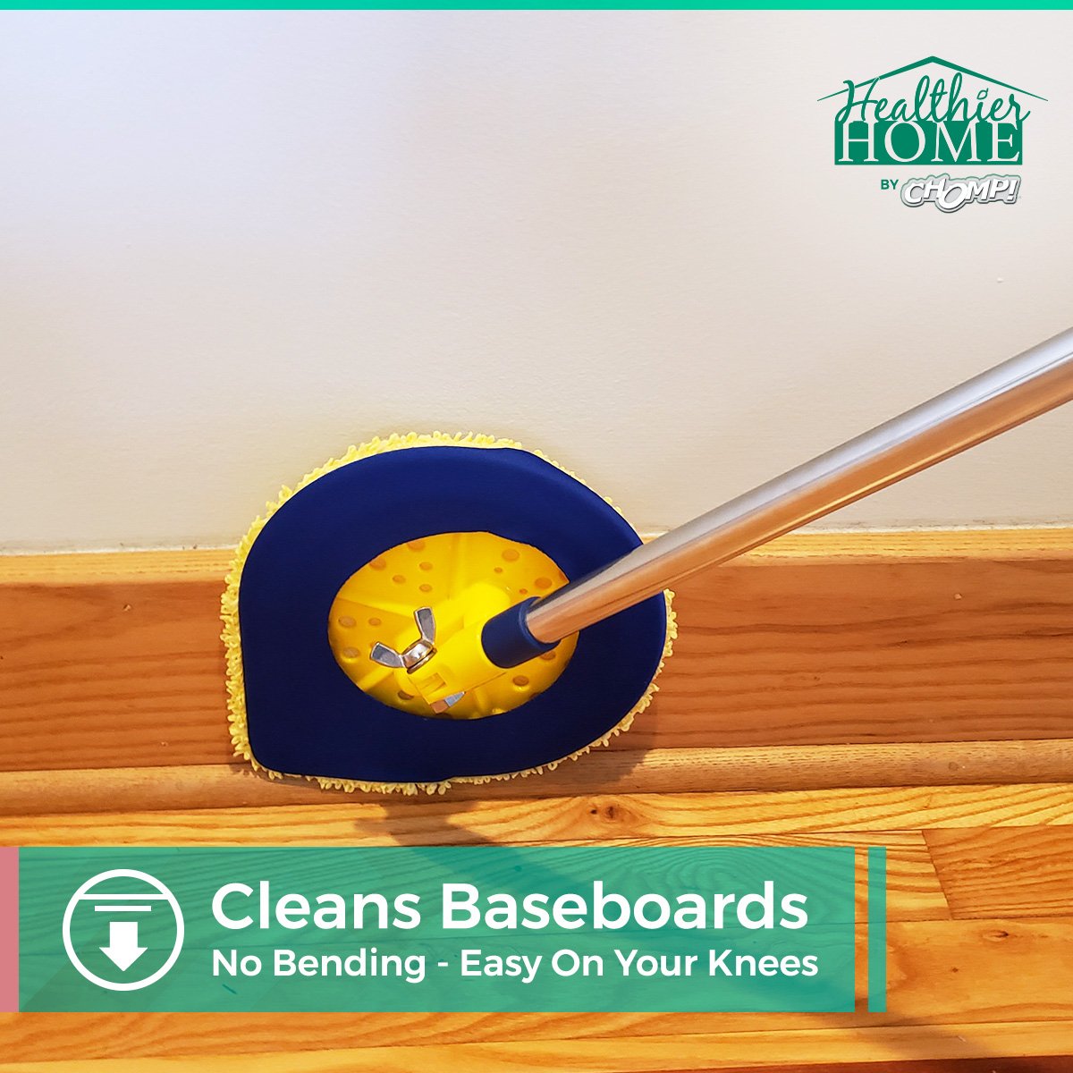 Swivel head cleaning a baseboard
